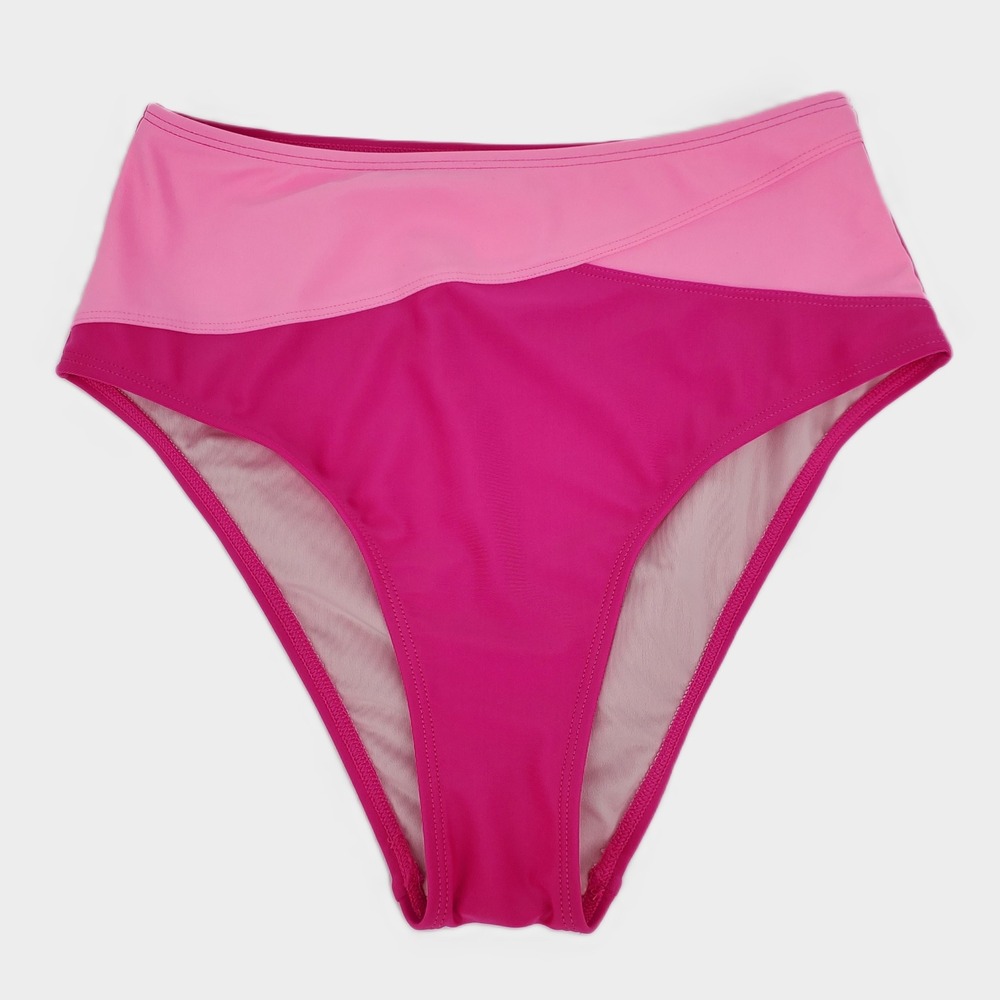 Cupshe XSmall High Waisted Bikini Bottom Pink Colorblock Stretch Lined Beach New